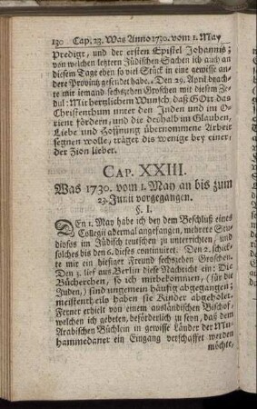 Cap. XXIII. Was 1730. vom 1. May an bis zum 23. Junii vorgegangen.