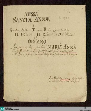 Masses - Don Mus.Ms. 1732 : V (4), orch, org; D