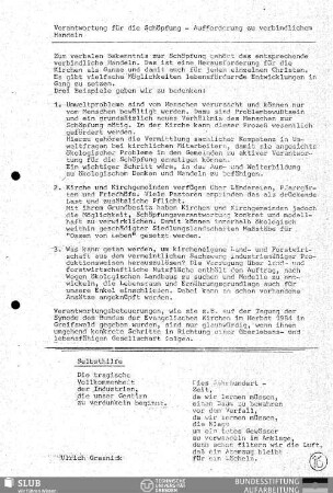 Verantwortung für die Schöpfung - Aufforderung zu verbindlichem Handeln