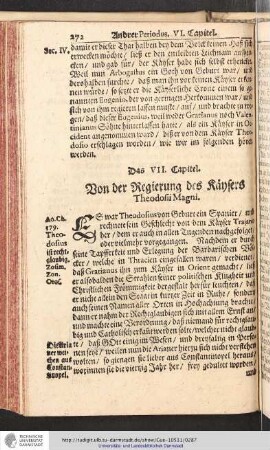 Das VII. Capitel. Von der Regierung des Käysers Theodosii Magni.