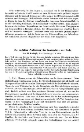 Die negative Aufladung der Ionosphäre der Erde