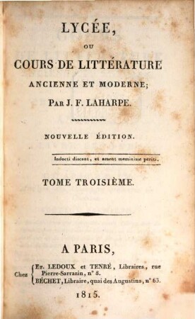 Lycée ou cours de littérature ancienne et moderne, 3