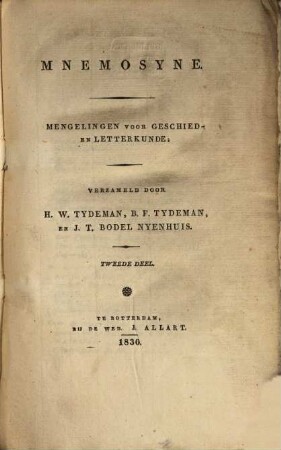 Mnemosyne : mengelingen voor geschied- en letterkunde. 20. 1830 = 3.V., Deel 2