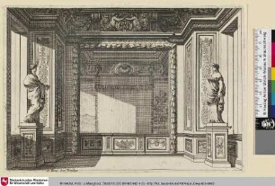 [Alkoven flankiert von zwei Skulpturen; Alcôve au fond d'une salle ornée de statues]