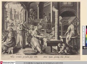 [Seide spinnende Frauen verschiedenen Alters; Women of various ages spinning silk]