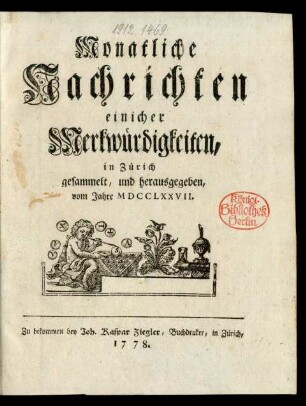 1777: Monatliche Nachrichten einicher Merkwürdigkeiten
