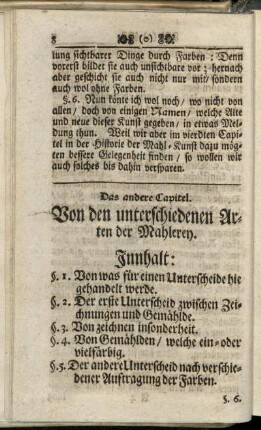 Das andere Capitel. Von den unterschiedenen Arten der Mahlerey.