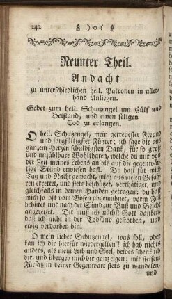 Neunter Theil. Andacht zu unterschiedlichen heil. Patronen in allerhand Anliegen.
