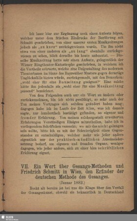 VII. Ein Wort über Gesangs-Methoden und Friedrich Schmitt in Wien, den Erfinder der deutschen Methode des Gesange