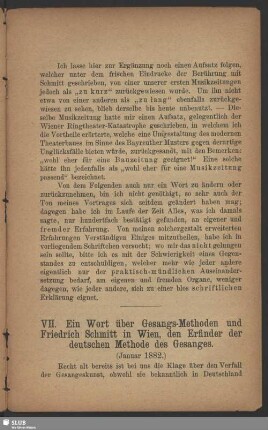 VII. Ein Wort über Gesangs-Methoden und Friedrich Schmitt in Wien, den Erfinder der deutschen Methode des Gesange