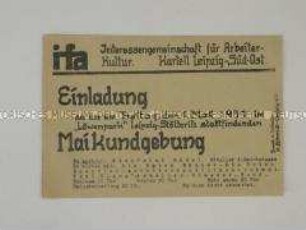 Einladung der Interessengemeinschaft für Arbeiterkultur (ifa) Leipzig zur Maikundgebung 1931