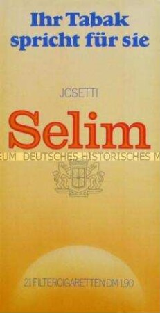 Werbeaufkleber für "Josetti Selim"-Zigaretten