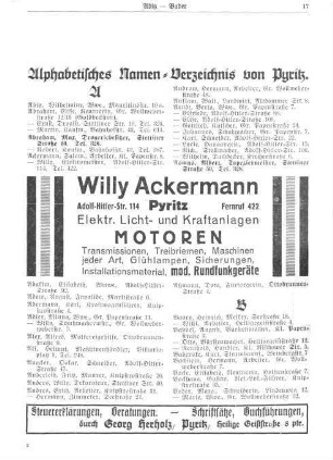 Alphabetisches Names-Verzeichnis von Pyritz