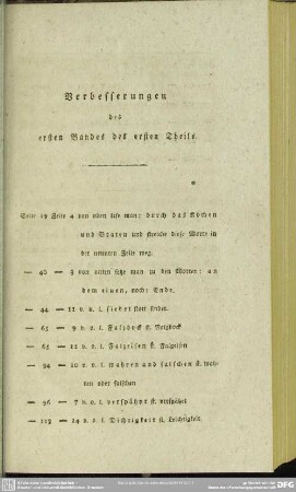 Verbesserungen des ersten Bandes des ersten Theils
