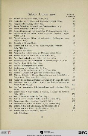 Silber, Uhren usw. (Nr. 133-195)