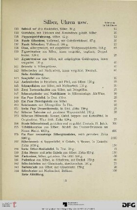 Silber, Uhren usw. (Nr. 133-195)