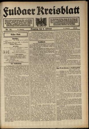 Erste Ausgabe vom Samstag, den 08. Februar 1913.
