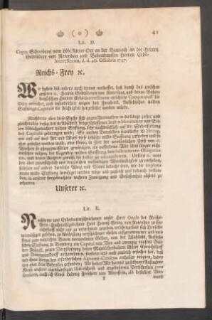 Lit. D. Copia Schreibens vom Löbl.Ritter-Ort ...