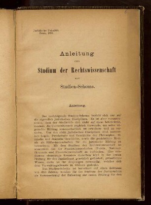 Anleitung zum Studium der Rechtswissenschaft und Studien-Schema