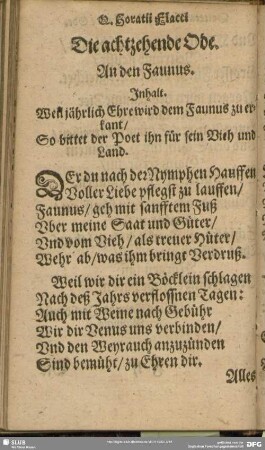 Die achtzehende Ode. An den Faunus