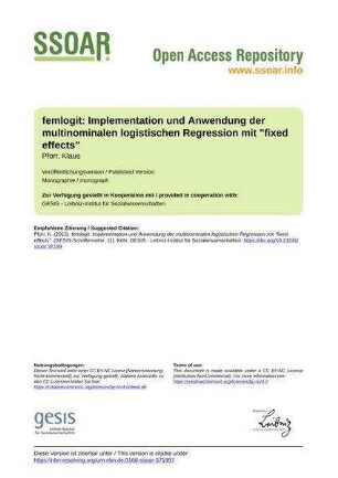 femlogit: Implementation und Anwendung der multinominalen logistischen Regression mit "fixed effects"
