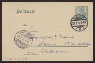 Schreiben an Hermann Muthesius (Postkarte)