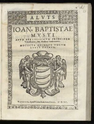 Giovanni Battista Mosto: Motecta quinque vocum. Liber primus. Altus