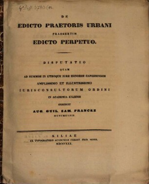 De edicto praetoris urbani, praesertim edicto perpetuo : Disp. iur. inaug.