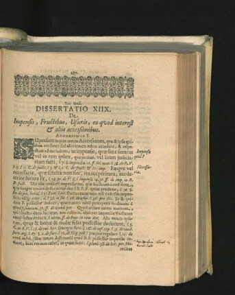 Dissertatio XIIX. De Impensis, Fructibus, Usuris, eo quod interest & aliis accessionibus.