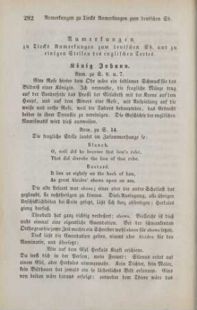 Anmerkungen zu Tiecks Anmerkungen zum deutschen Sh. und zu einigen Stellen des englischen Textes