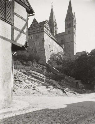 Quedlinburg, Burgberg mit Schloss und Stiftskirche von Südwesten