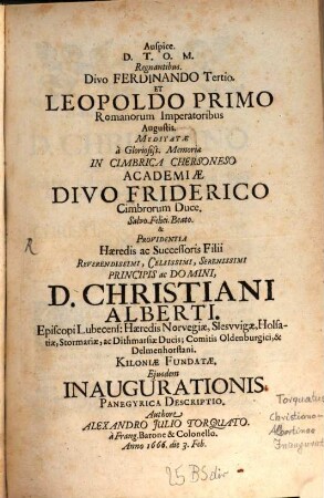 Christiano-Albertinae Inavgvratio