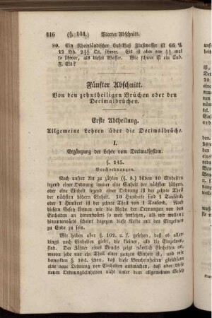 Fünfter Abschnitt. Von den zehntheiligen Brüchen oder den Decimalbrüchen.