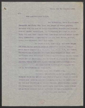 Brief an Bernhard Sekles : 20.12.1920