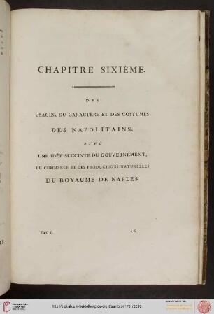 VI: Des usages, du caractère et des costumes des Napolitains