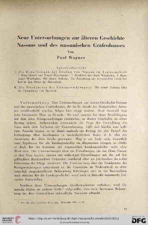 54: Neue Untersuchungen zur älteren Geschichte Nassaus und des nassauischen Grafenhauses