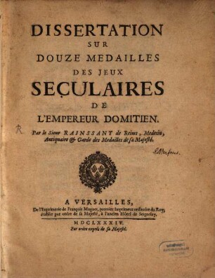 Dissertation sur douze medailles des jeux seculaires de l'empereur Domitien