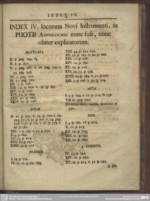 Index IV. locorum Novi Instrumenti, in Photii Amphilochiis nunc fuse, nunc obiter explicatorum