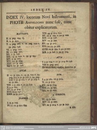 Index IV. locorum Novi Instrumenti, in Photii Amphilochiis nunc fuse, nunc obiter explicatorum