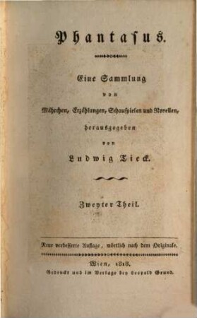 Phantasus : eine Sammlung von Mährchen, Erzählungen, Schauspielen und Novellen, 2