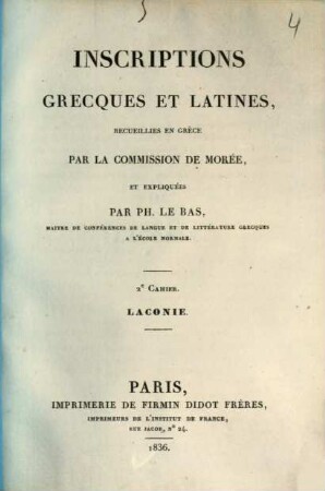 Inscriptions grecques et latines : recueillis en Grèce par la commission de Morée, 2. Laconie