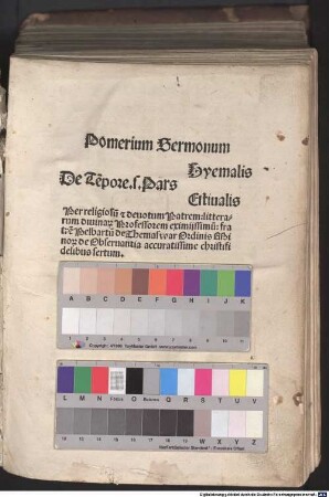 Pomerium Sermonum De Te[m]pore. s. Pars Hyemalis, Estiualis