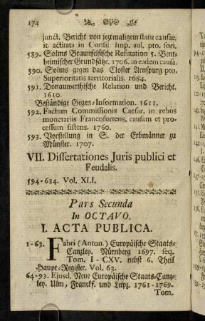 174-181, I. Acta Publica. - II. Scriptores Historiae Universalis...