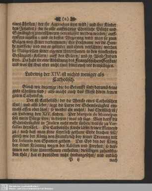 Ludewig der XIV. ist nichts weniger als Catholisch