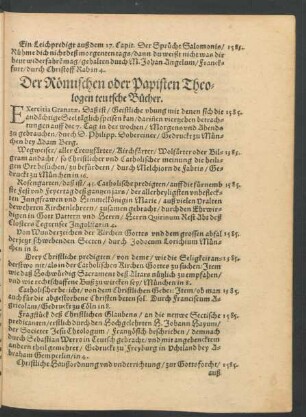 Der Römischen oder Papisten Theologen teutsche Bücher.