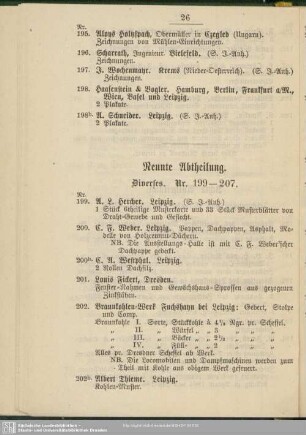 Neunte Abtheilung. Diverses. Nr. 199-207