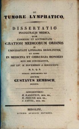 De tumore lymphatico : diss. inaug. med.