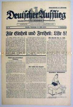 Wochenblatt der Deutschen Staatspartei "Deutscher Aufstieg" zur Reichstagswahl am 31. Juli 1932