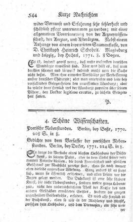 Poetische Nebenstunden.