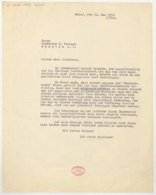 Brief an Fritz Volbach : 21.05.1931